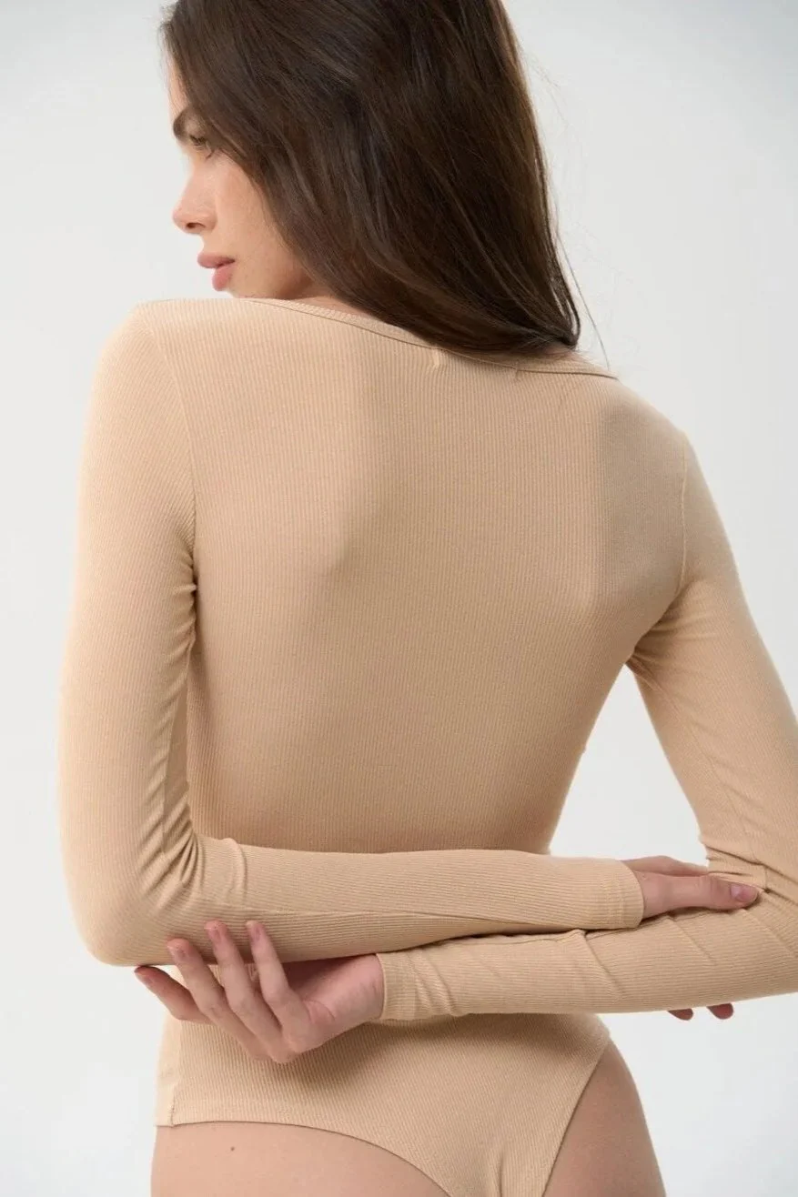 Beige Lace-Up Bodysuit - Image 3