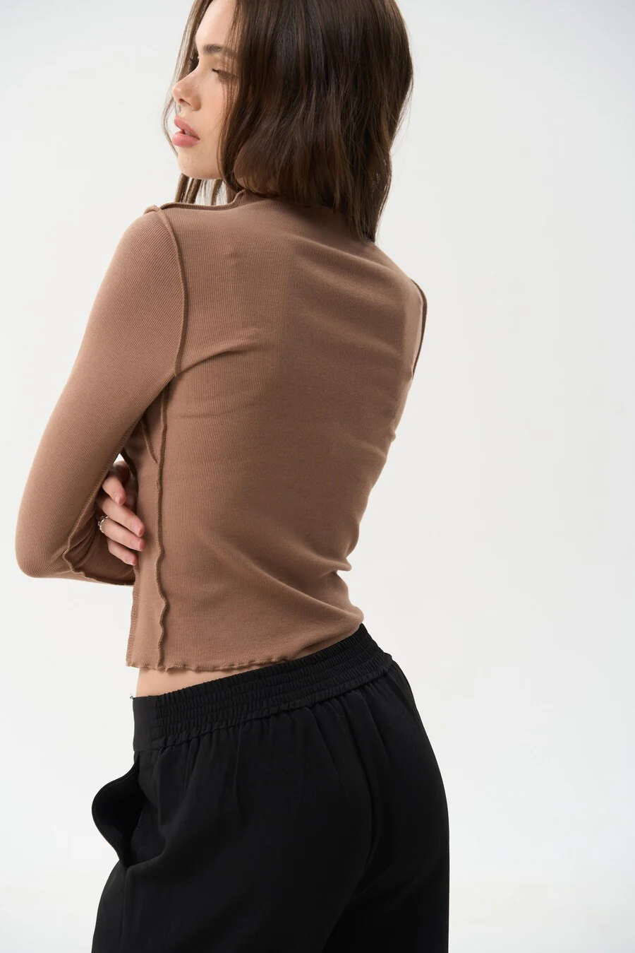 Beige Long Sleeve Top with Reversed Seams - Image 4