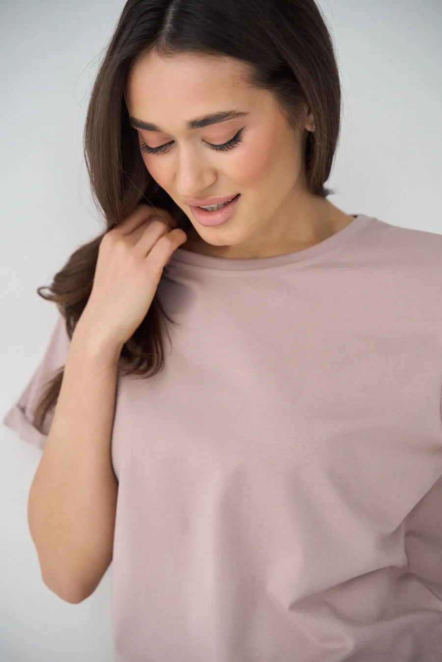 Beige Oversized Roll Up Sleeve T-Shirt - Image 3