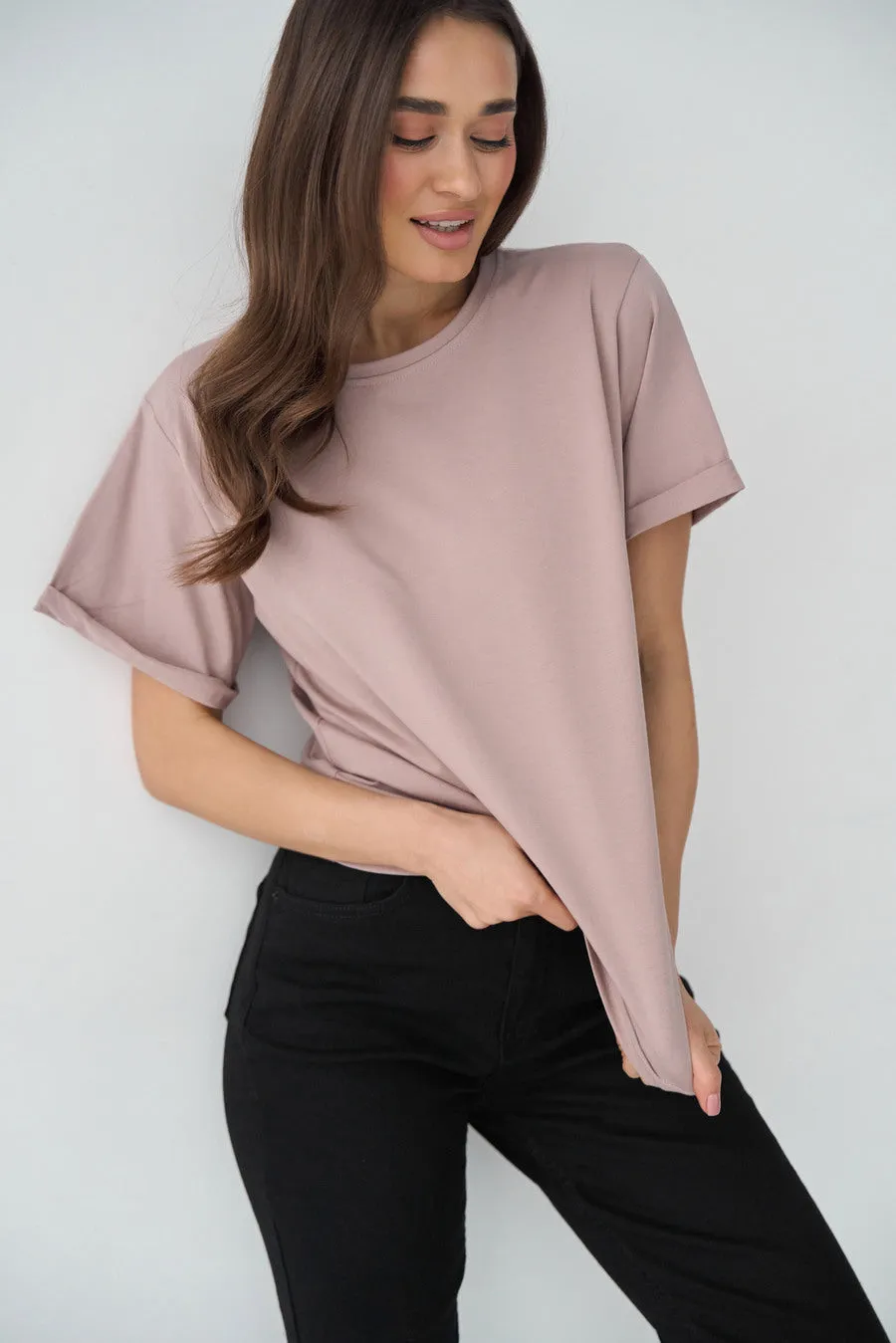 Beige Oversized Roll Up Sleeve T-Shirt - Image 4