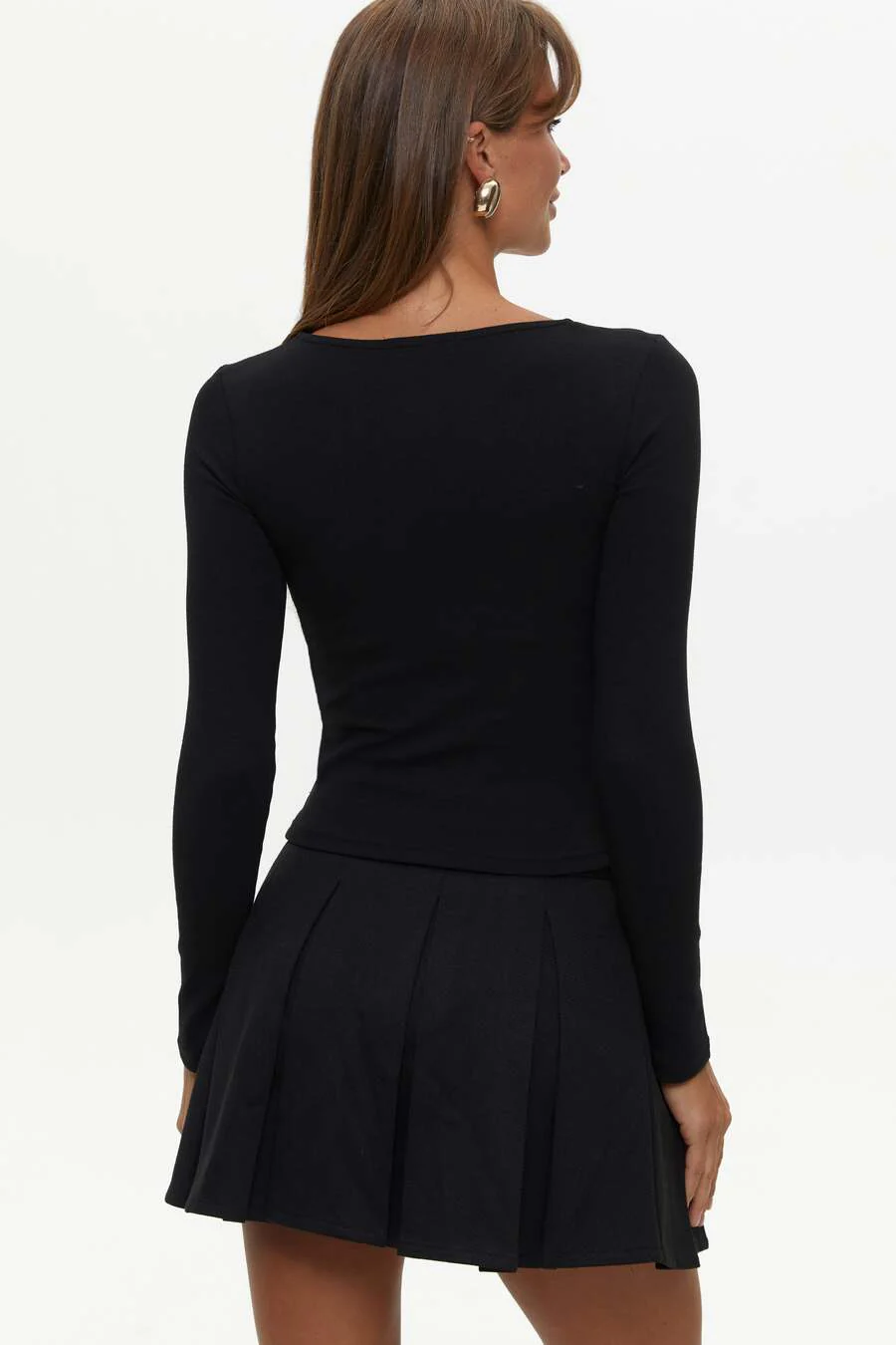 Black Asymmetric Neckline Long Sleeve Top - Image 4