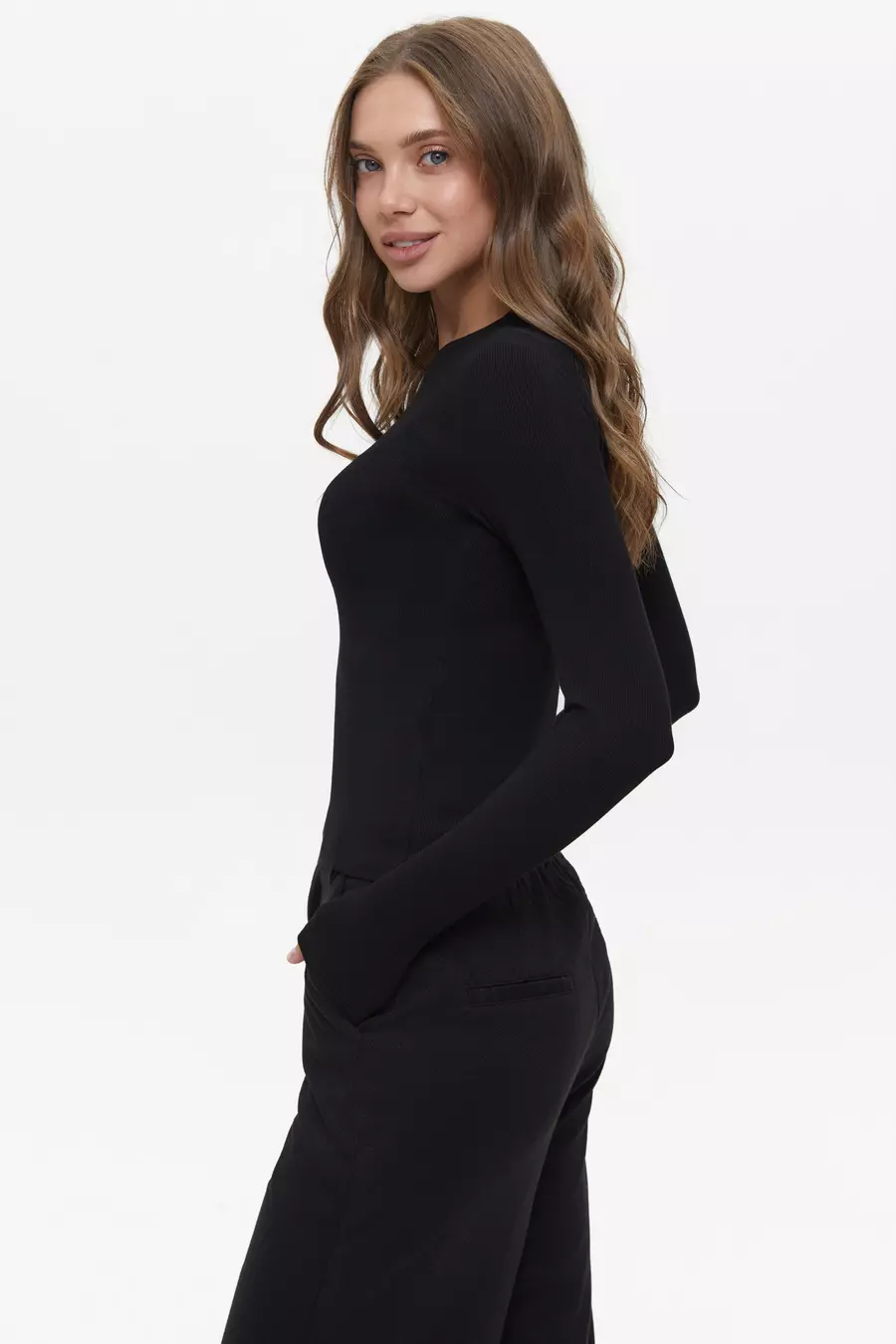 Basic viscose long-sleeve top, Black - Image 3