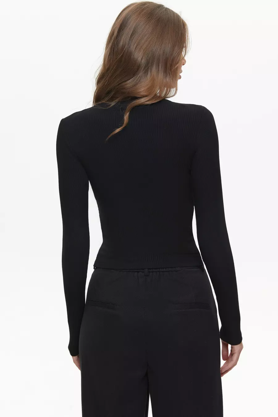 Basic viscose long-sleeve top, Black - Image 5