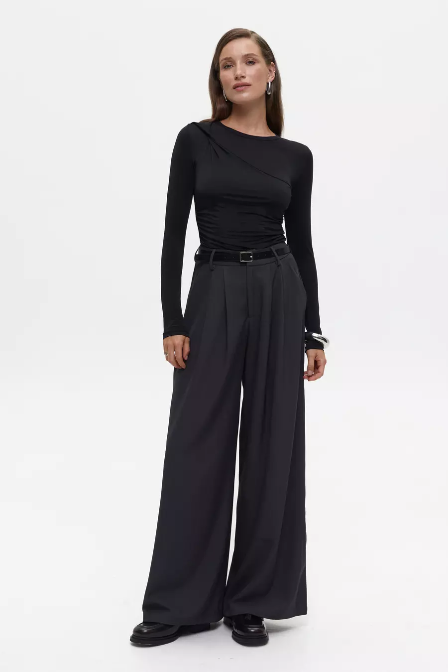 Black Draped Long Sleeve Top - Image 3