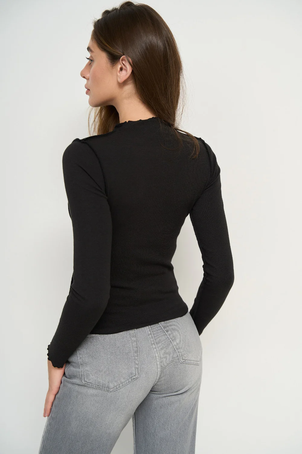 Black Long Sleeve Top with Reversed Seams - Image 5
