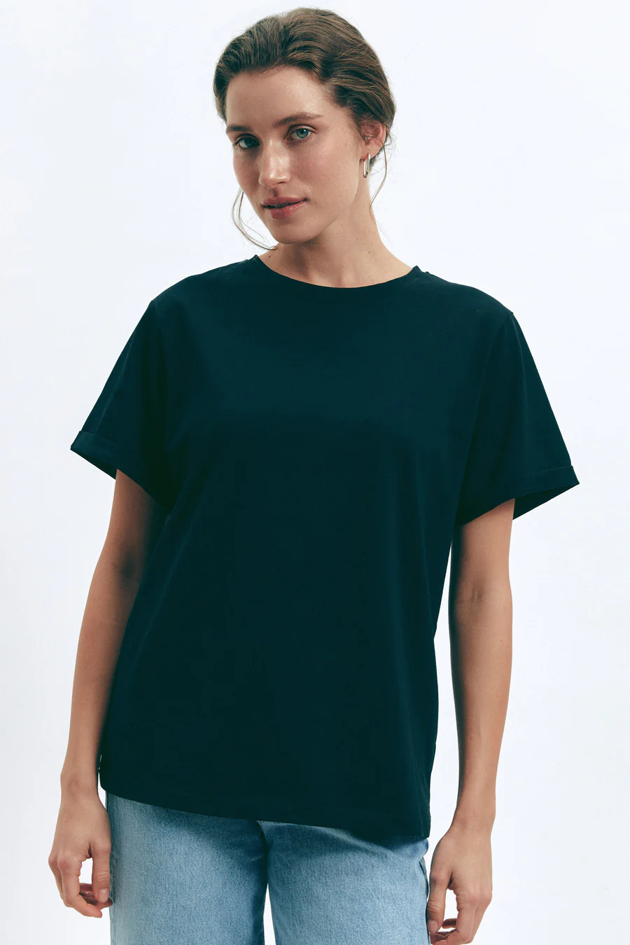 Black Oversized Roll Up Sleeve T-Shirt - Image 3