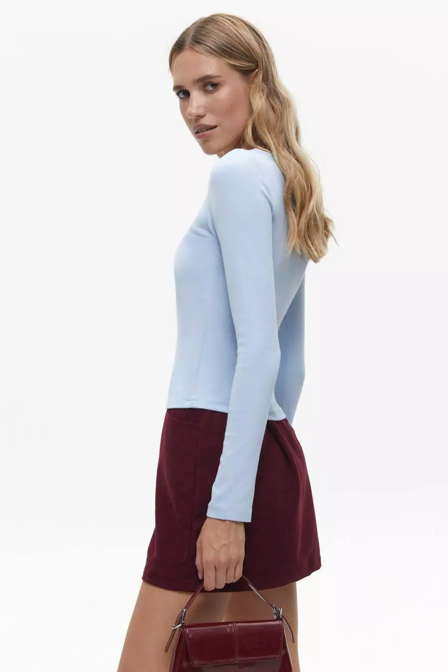 Blue Assymmetric Neckline Long Sleeve Top - Image 4