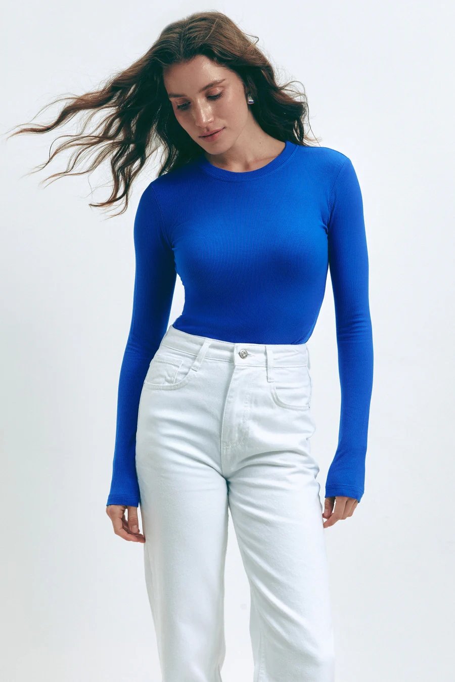 Blue Basic Long Sleeve Bodysuit - Image 3