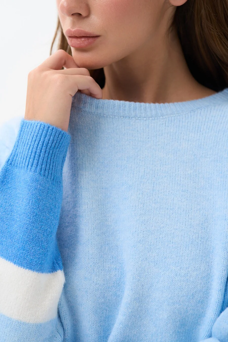 Blue Color Block Knit Sweater - Image 3