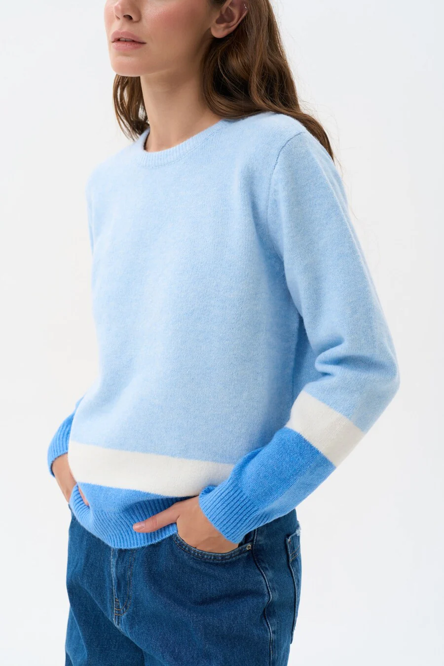 Blue Color Block Knit Sweater - Image 4