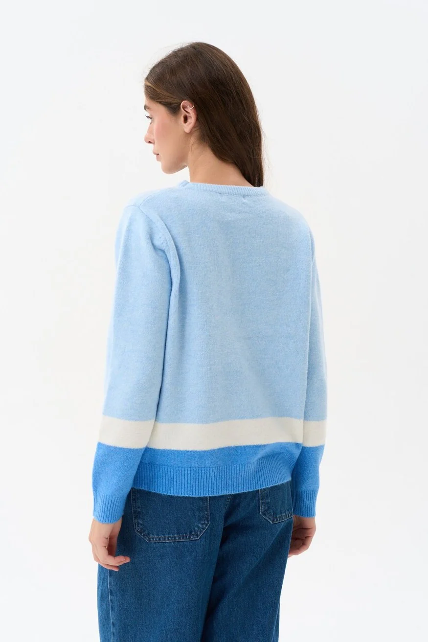 Blue Color Block Knit Sweater - Image 5