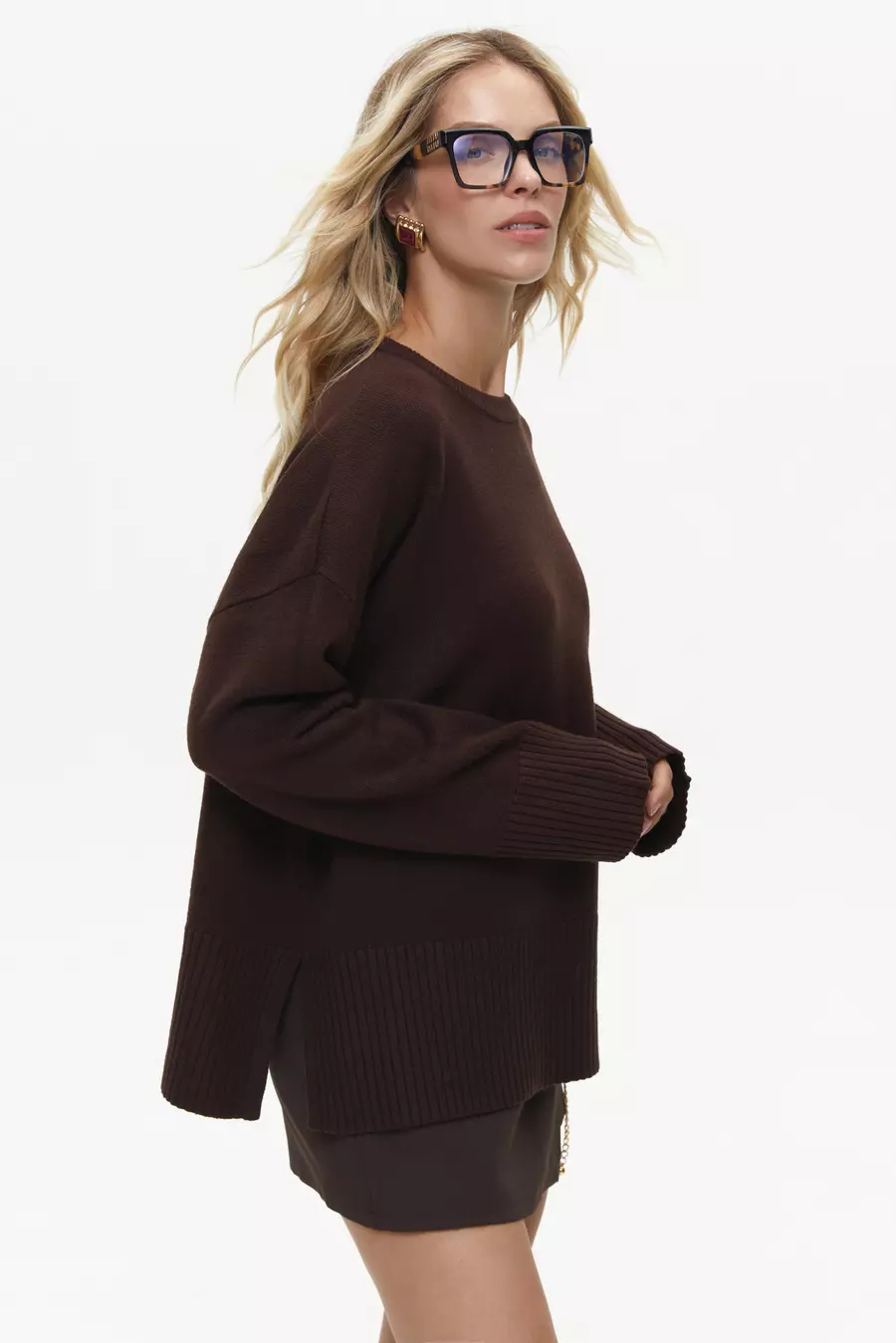 Brown Oversized Sweater with Slits - Image 4