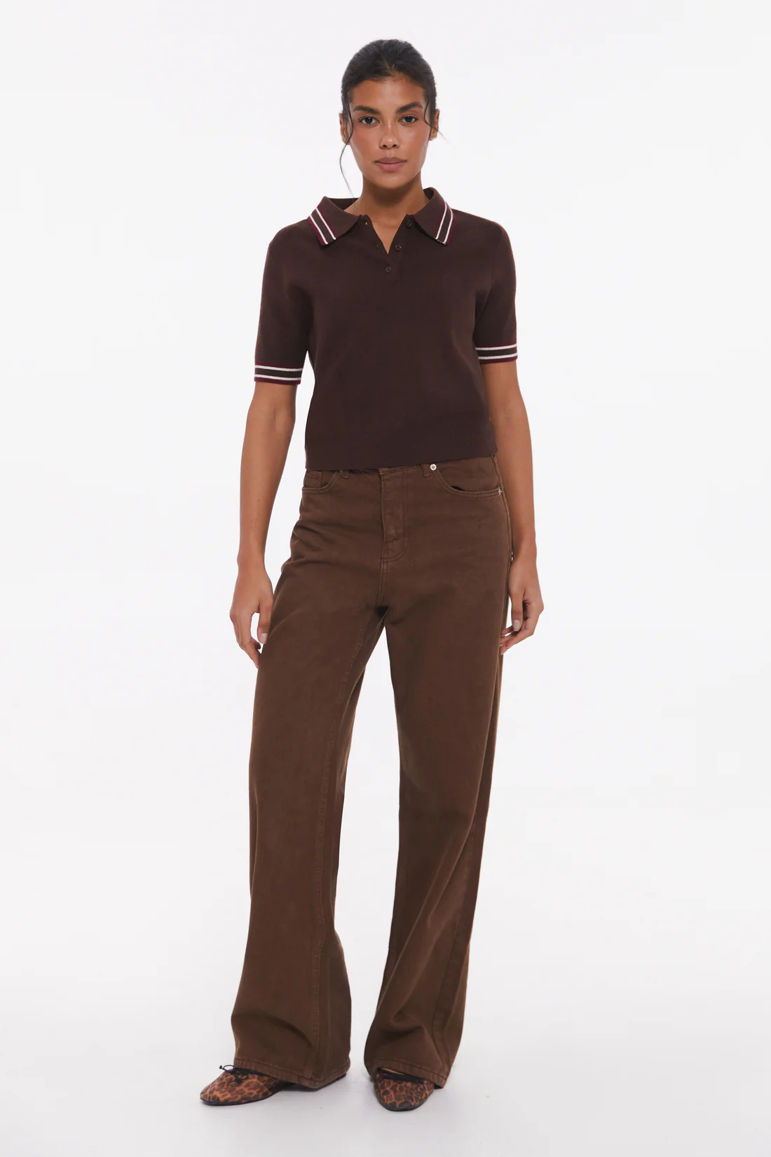 Chocolate Striped knit Polo jumper - Image 4