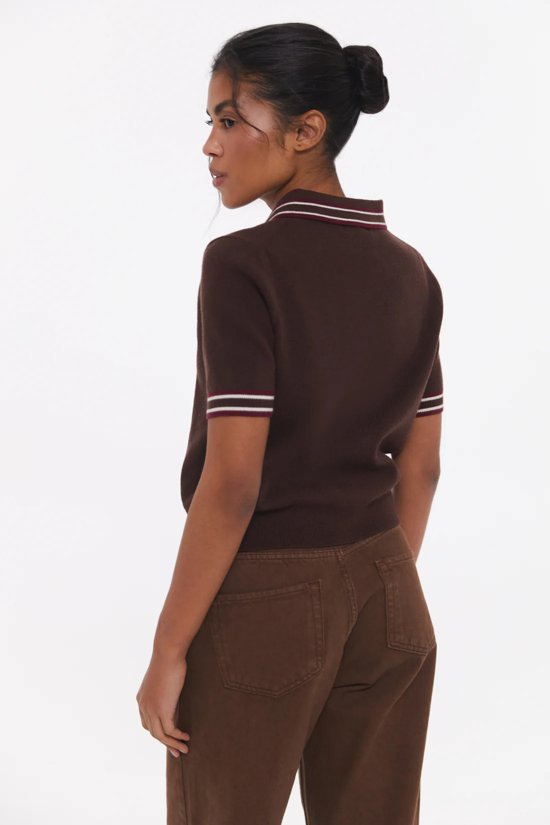 Chocolate Striped knit Polo jumper - Image 5