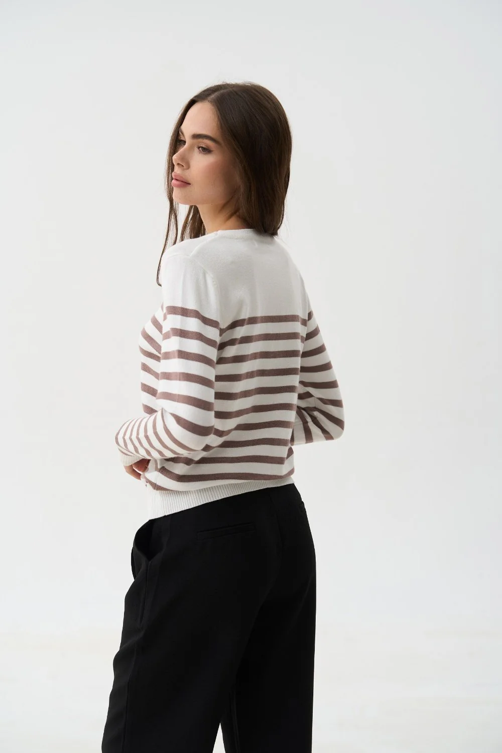 Brown Striped Knit Sweater with a Crew Neck - Image 4