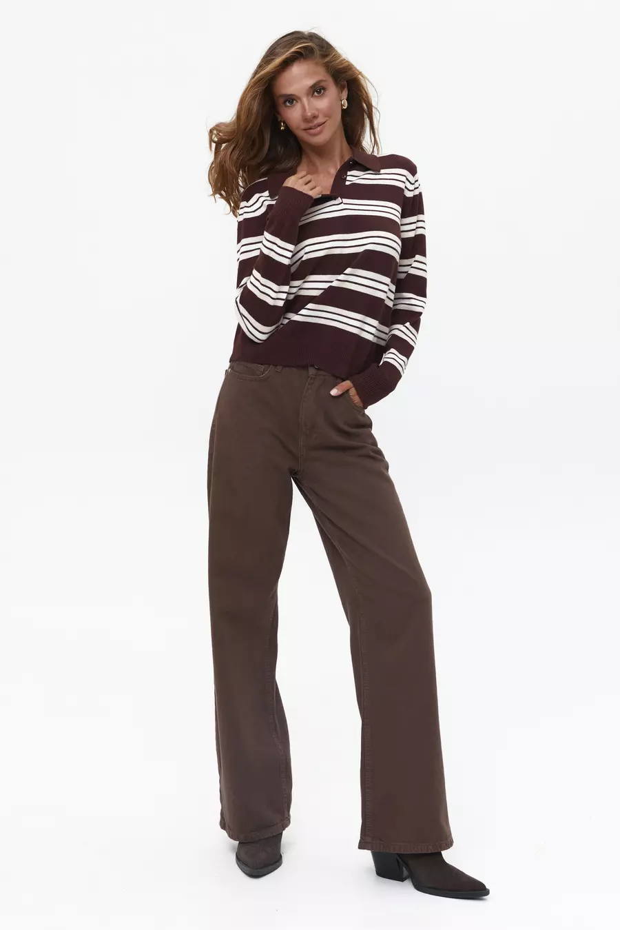 Brown Striped Polo Jumper - Image 3