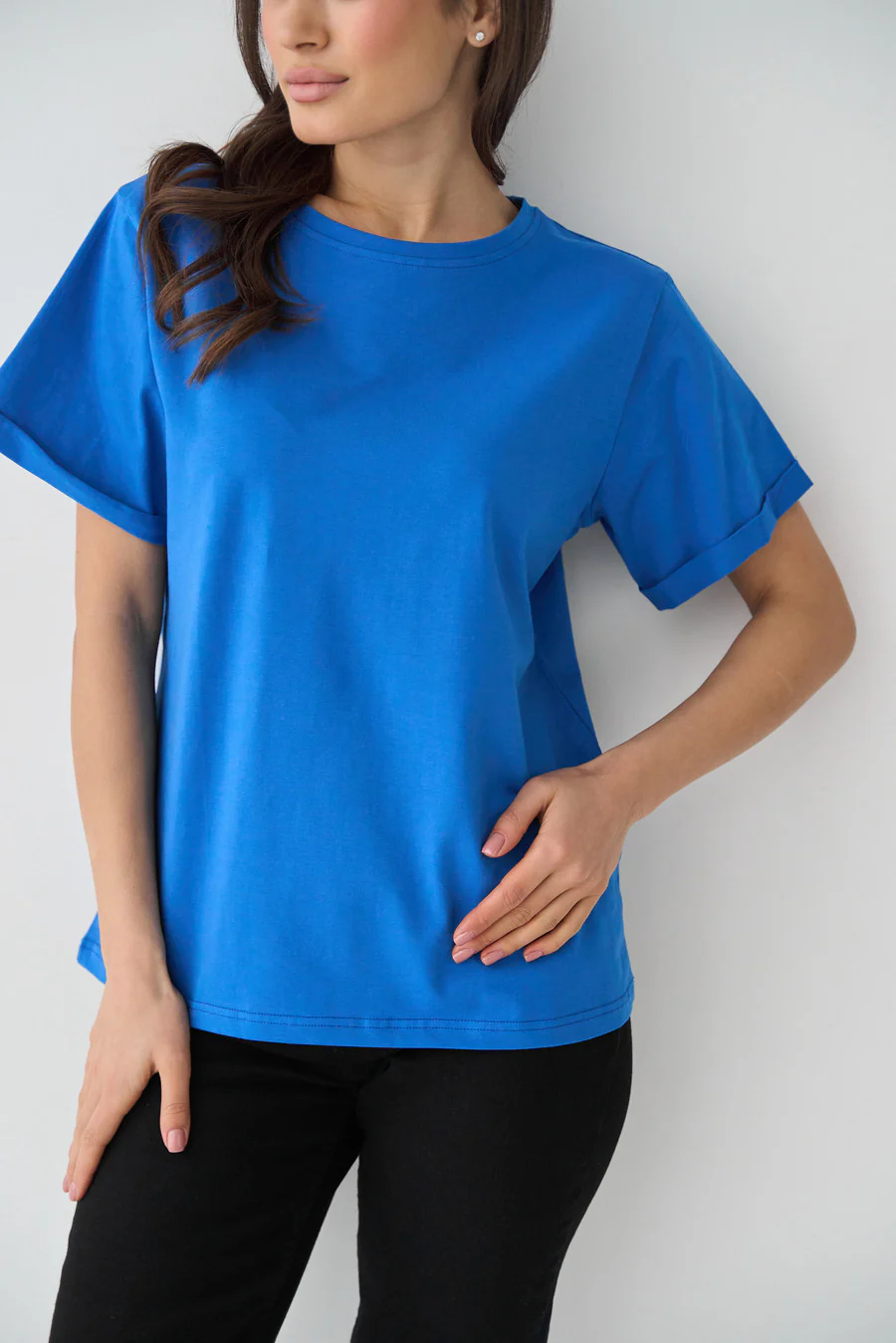 Electric Blue Oversized Roll Up Sleeve T-Shirt - Image 3