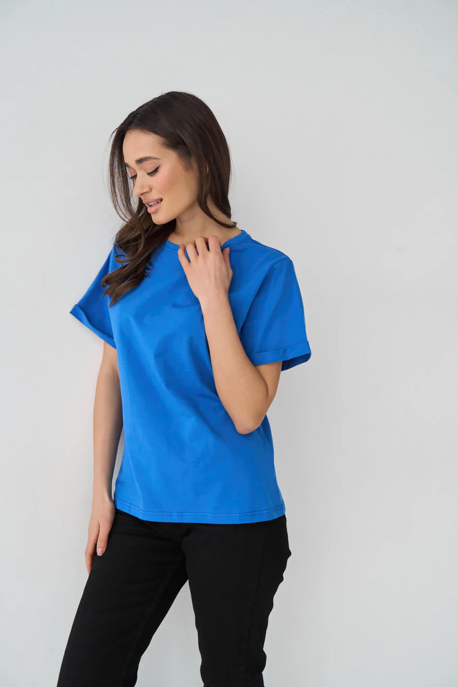 Electric Blue Oversized Roll Up Sleeve T-Shirt - Image 4