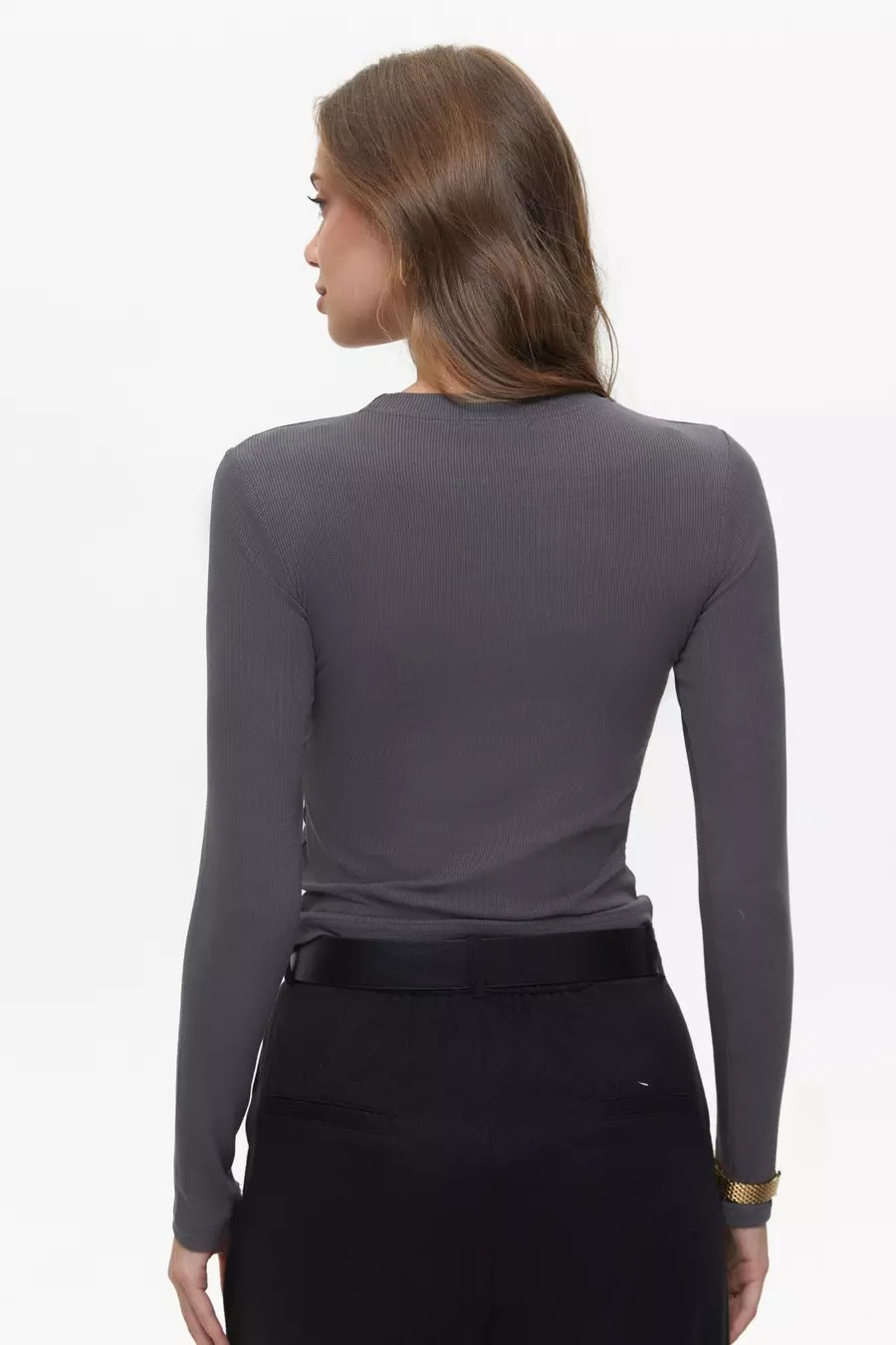 Basic viscose long-sleeve top, Grey - Image 5