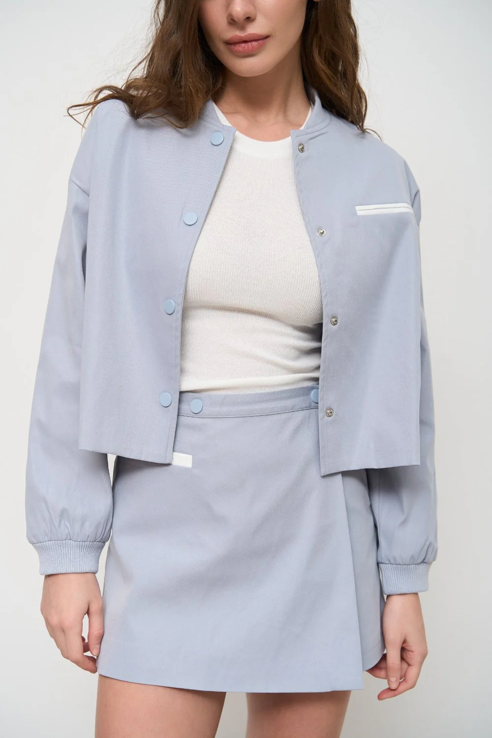 Grey Cropped Bomber Jacket with Pockets - Image 4