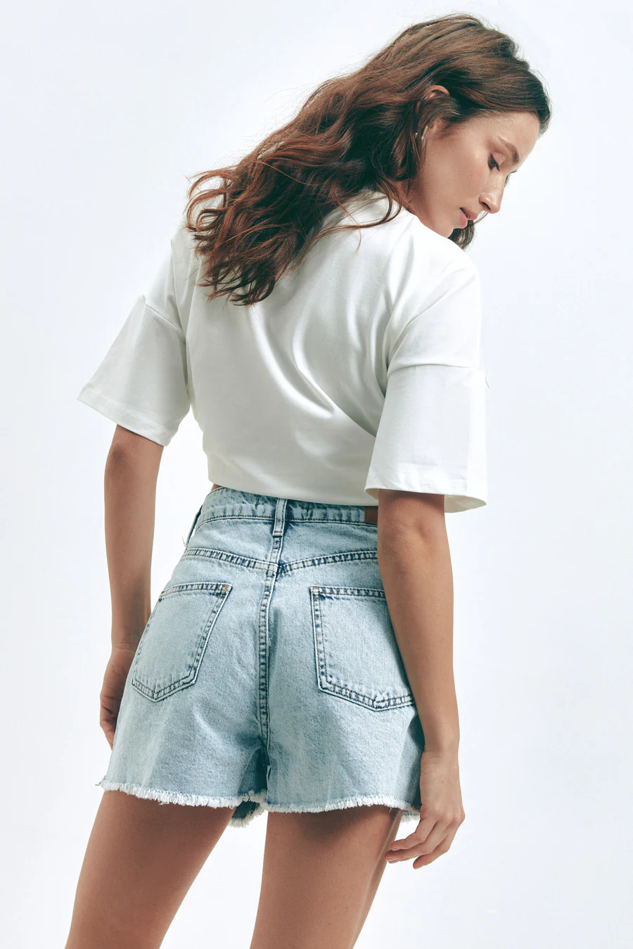 Light Blue Denim Shorts with Seams - Image 5