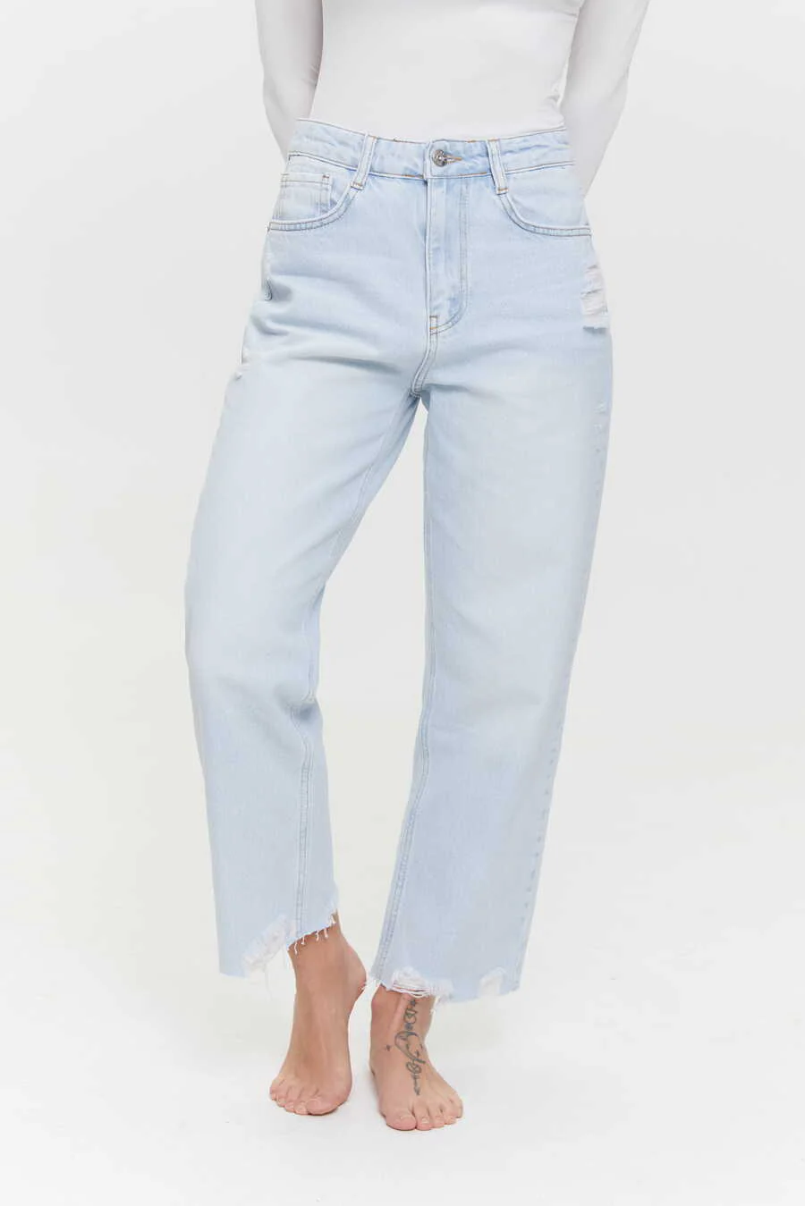 CROPPED raw hem jeans, Light blue - Image 4
