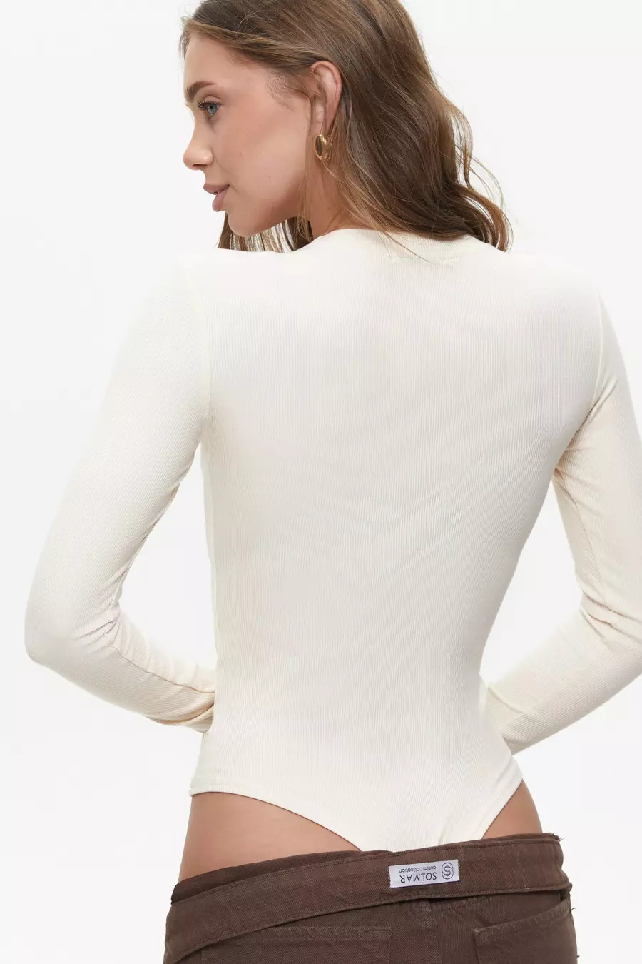 Light Cream Basic Long Sleeve Bodysuit - Image 4