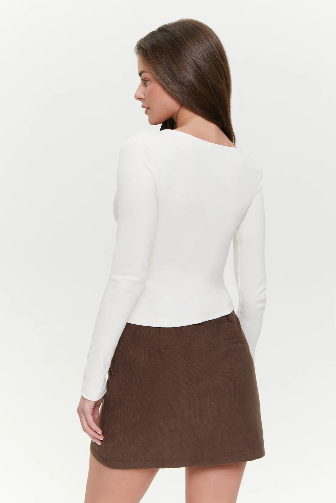 Cream Asymmetric Neckline Long Sleeve Top - Image 5