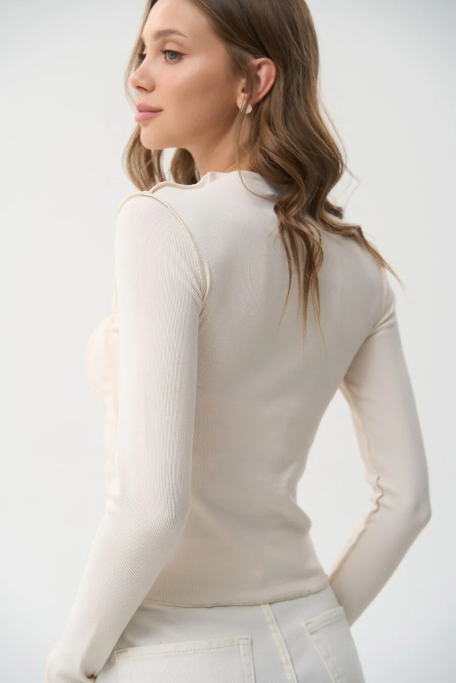 Milk Long Sleeve Top with Reversed Seams - Image 4