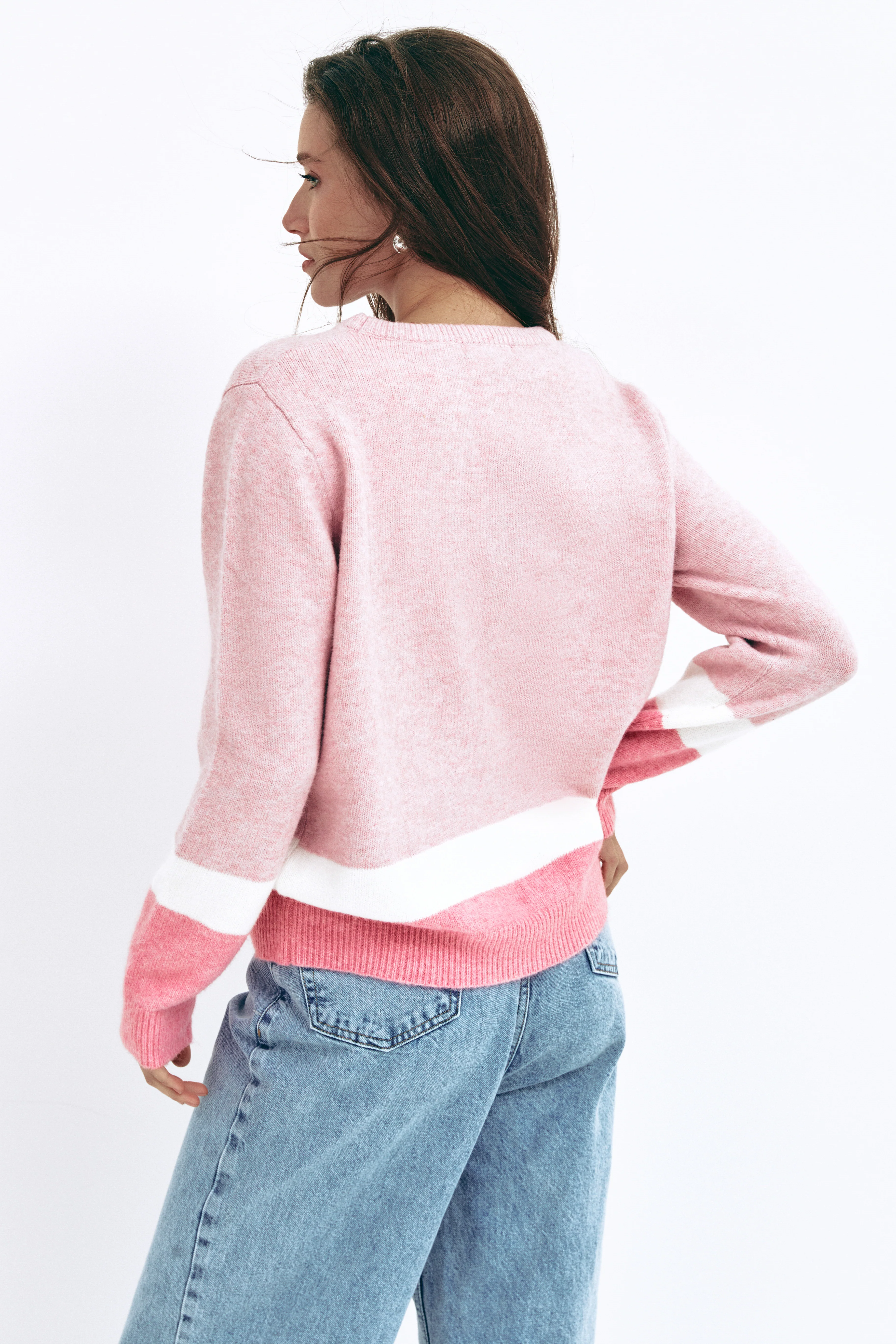 Pink Color Block Knit Sweater - Image 5