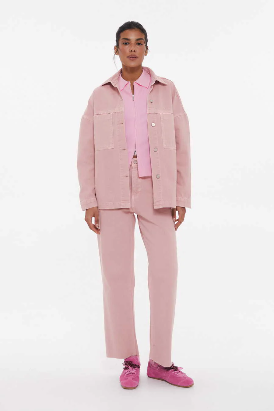 Relaxed-Fit Denim Jacket, Baby Pink - Image 3