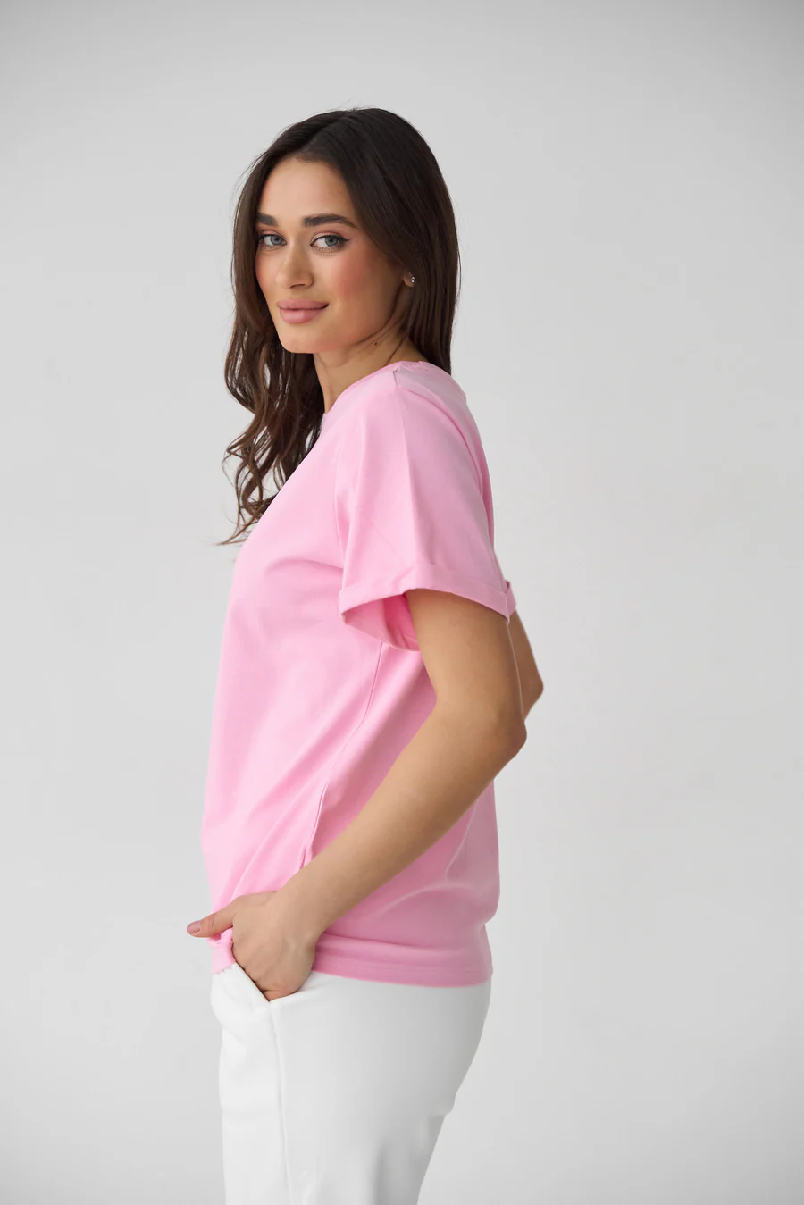 Pink Powder Oversized Roll Up Sleeve T-Shirt - Image 4