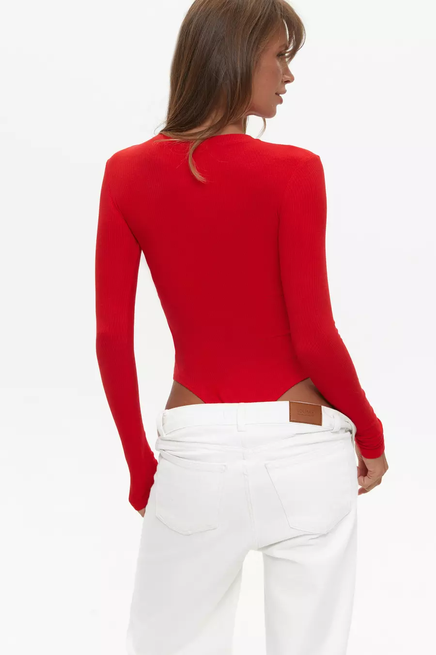 Red Basic Long Sleeve Bodysuit - Image 5