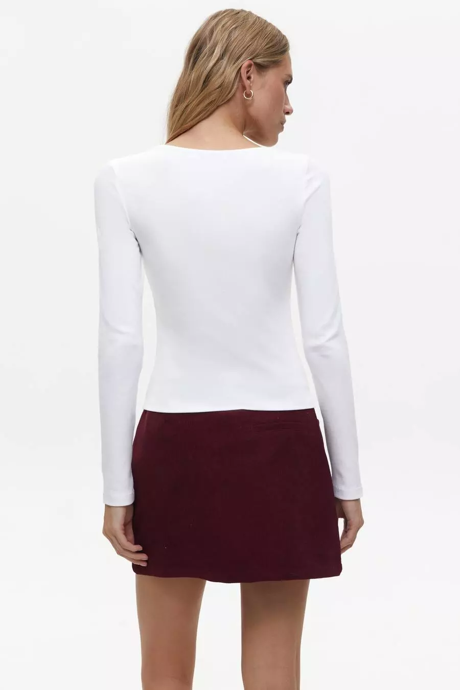 White Assymmetric Neckline Long Sleeve Top - Image 4
