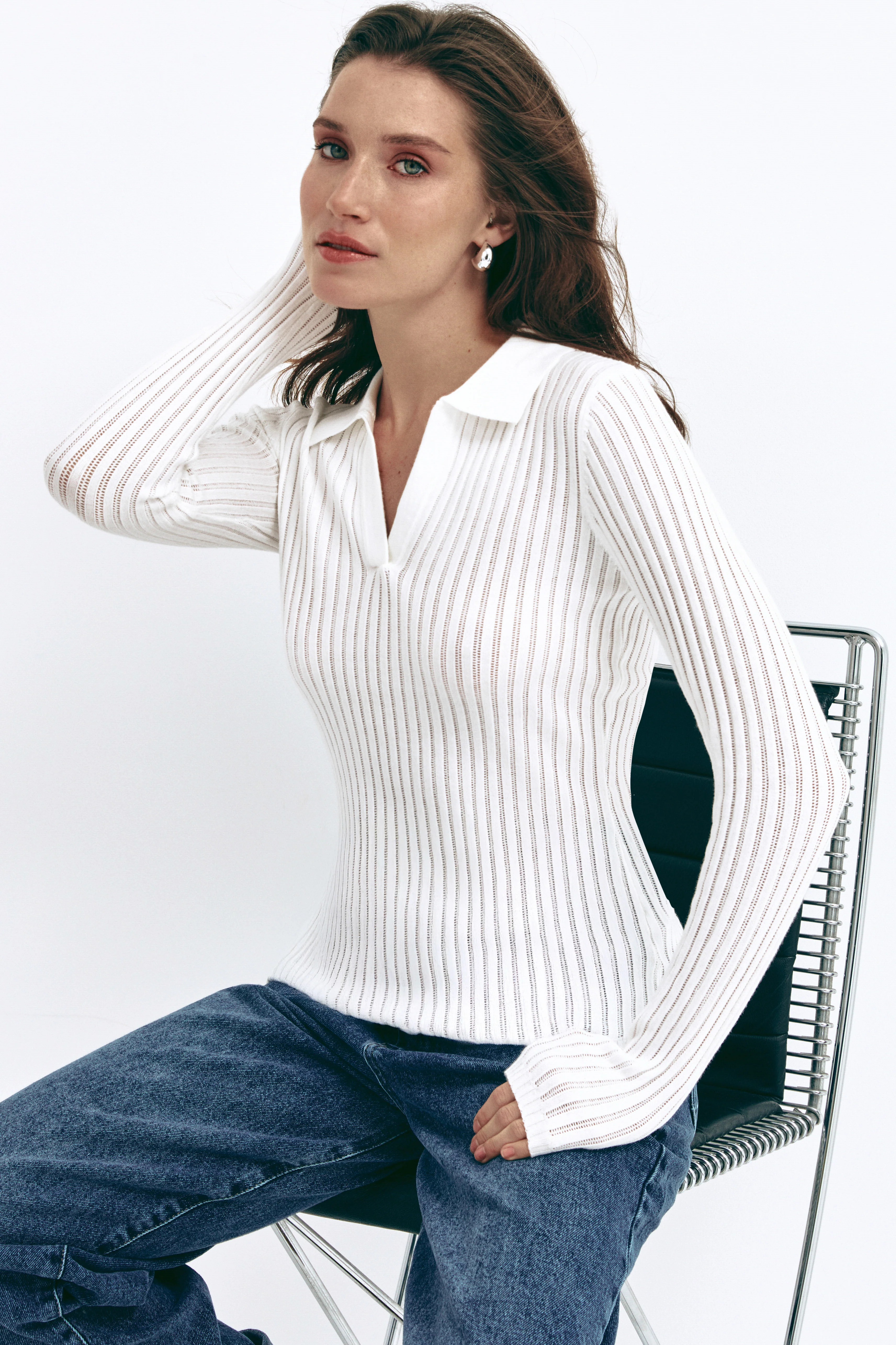 White Polo Collar Long Sleeve - Image 5