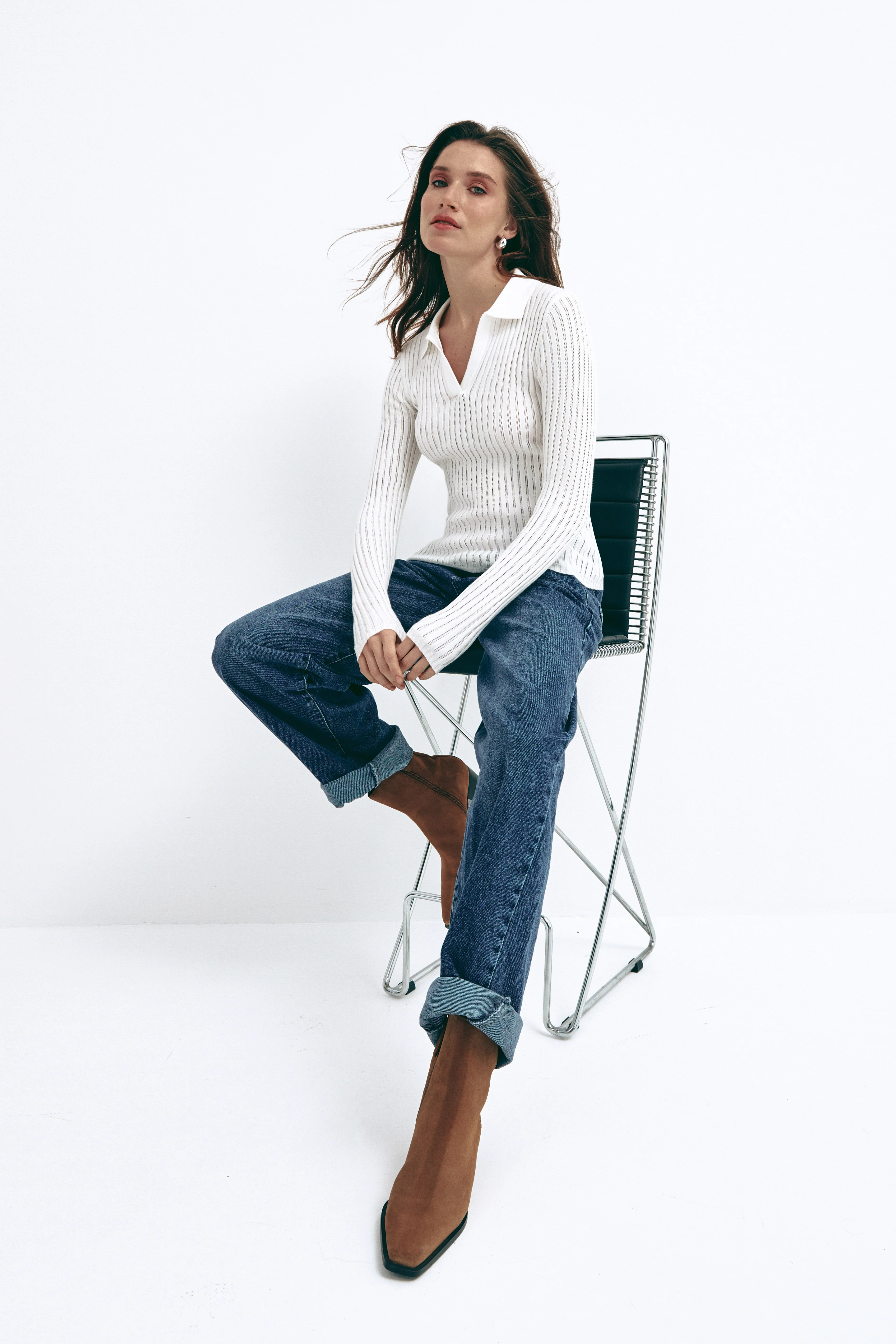 White Polo Collar Long Sleeve - Image 6